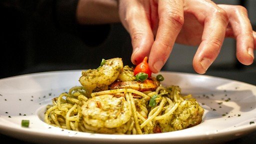 CBD Pesto Pasta With Spicy Shrimp
